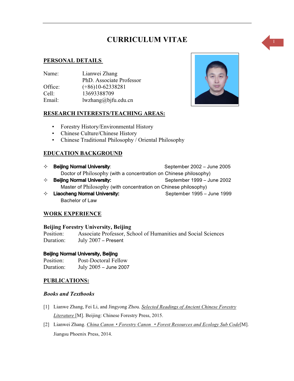 Curriculum Vitae I