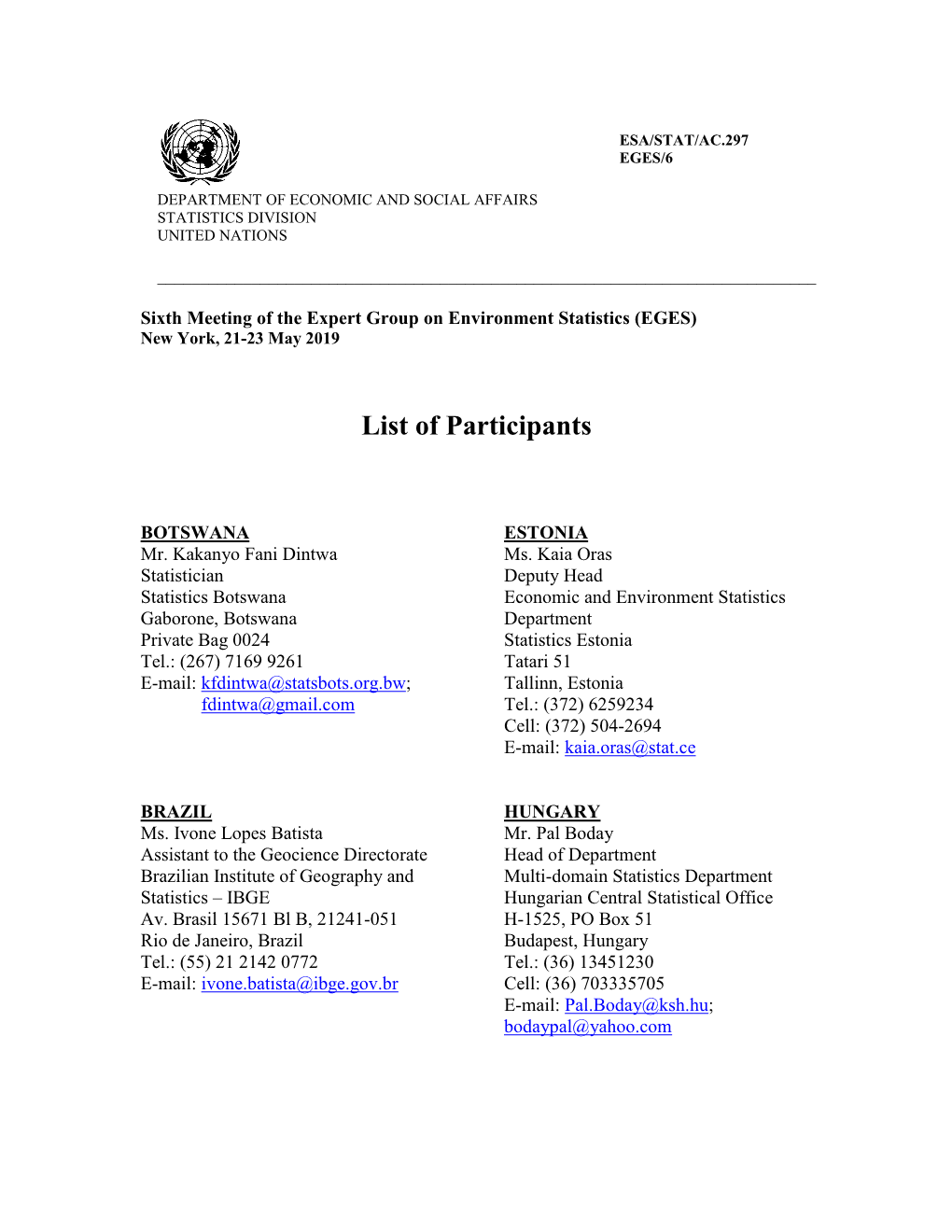 List of Participants