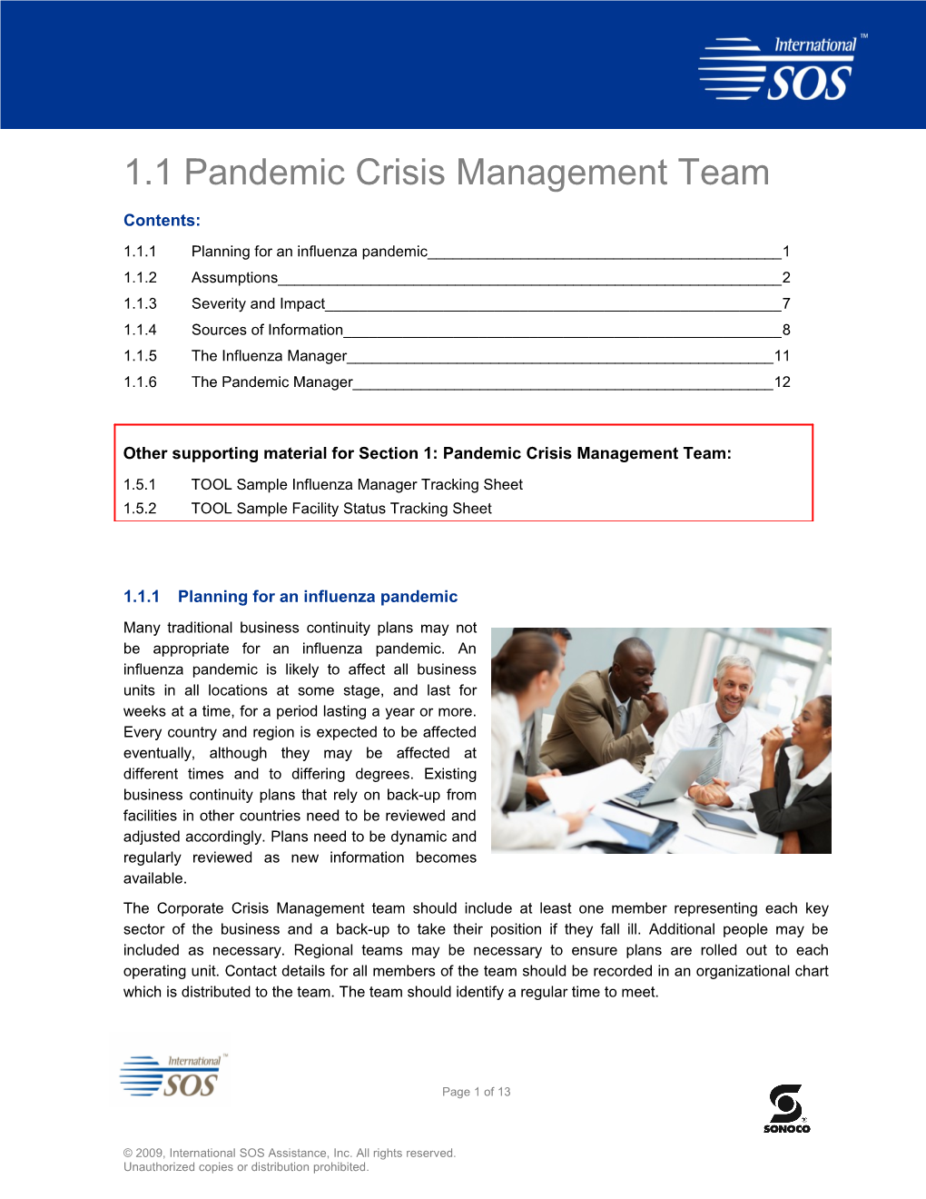 1.1 REFERENCE DOCUMENT Pandemic Crisis Management