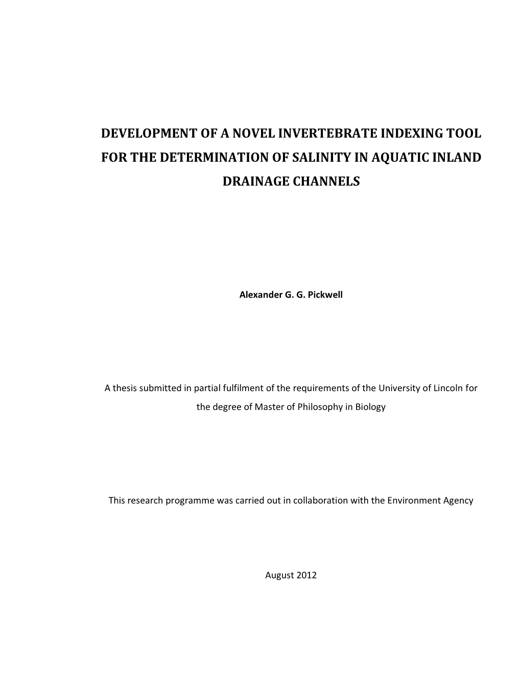 Development of a Novel Invertebrate Indexing Tool for the Determination of Salinity in Aquatic Inland Drainage Channels