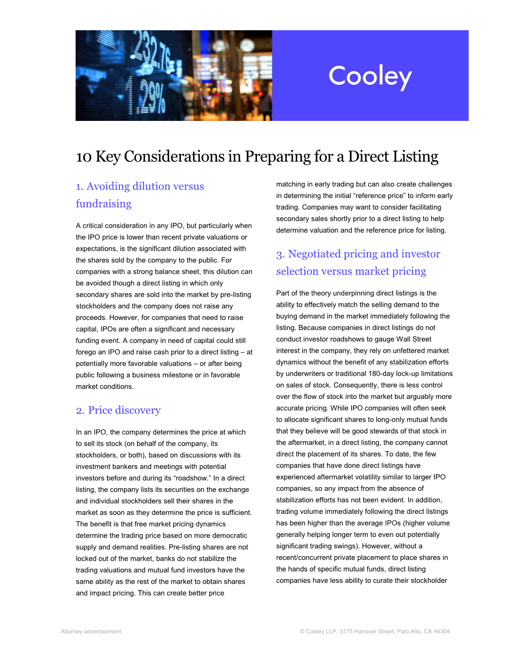 10 Key Considerations in Preparing for a Direct Listing