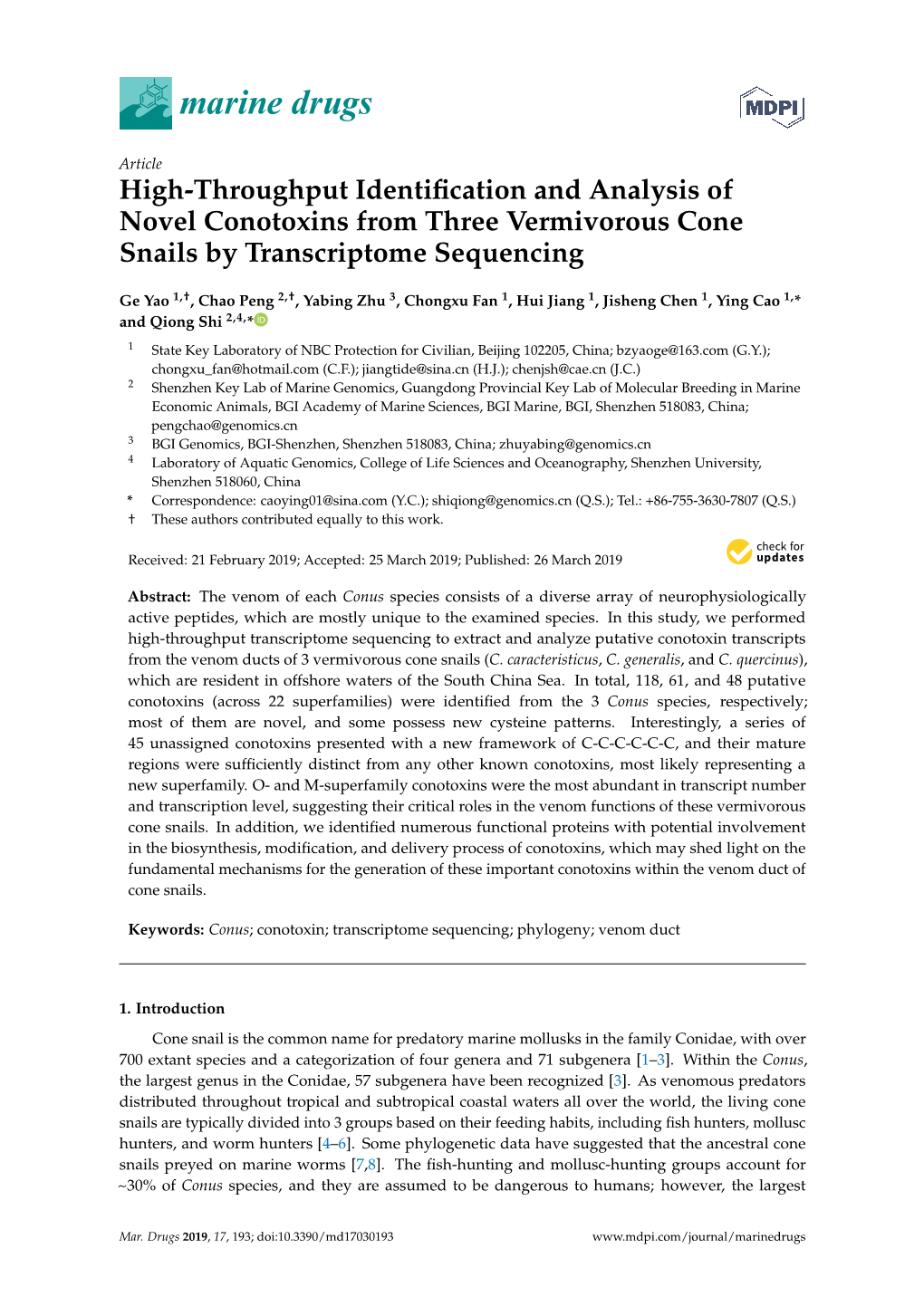 High-Throughput Identification and Analysis of Novel Conotoxins From