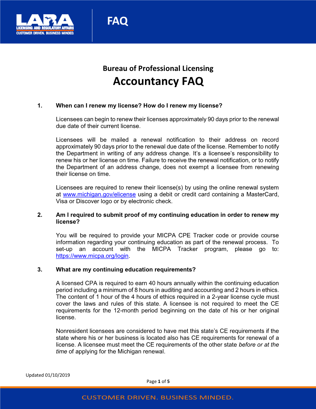 Bureau of Professional Licensing Accountancy FAQ