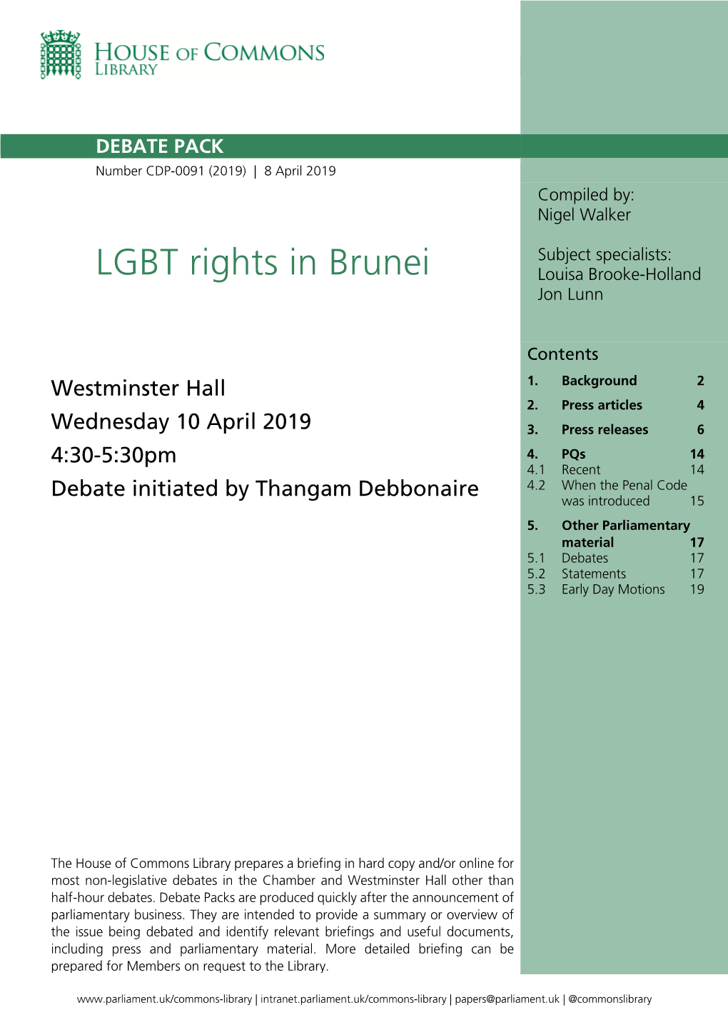 LGBT Rights in Brunei Louisa Brooke-Holland Jon Lunn