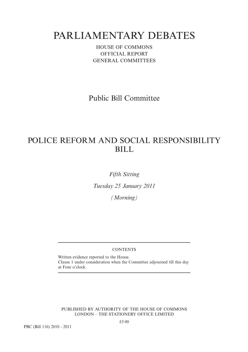 Parliamentary Debates House of Commons Official Report General Committees