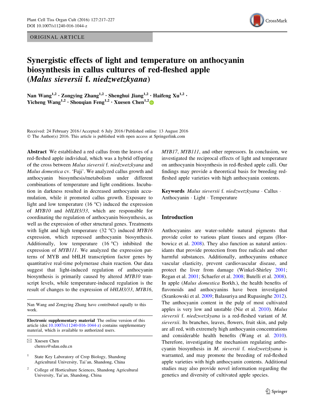 Synergistic Effects of Light and Temperature on Anthocyanin Biosynthesis in Callus Cultures of Red-ﬂeshed Apple (Malus Sieversii F