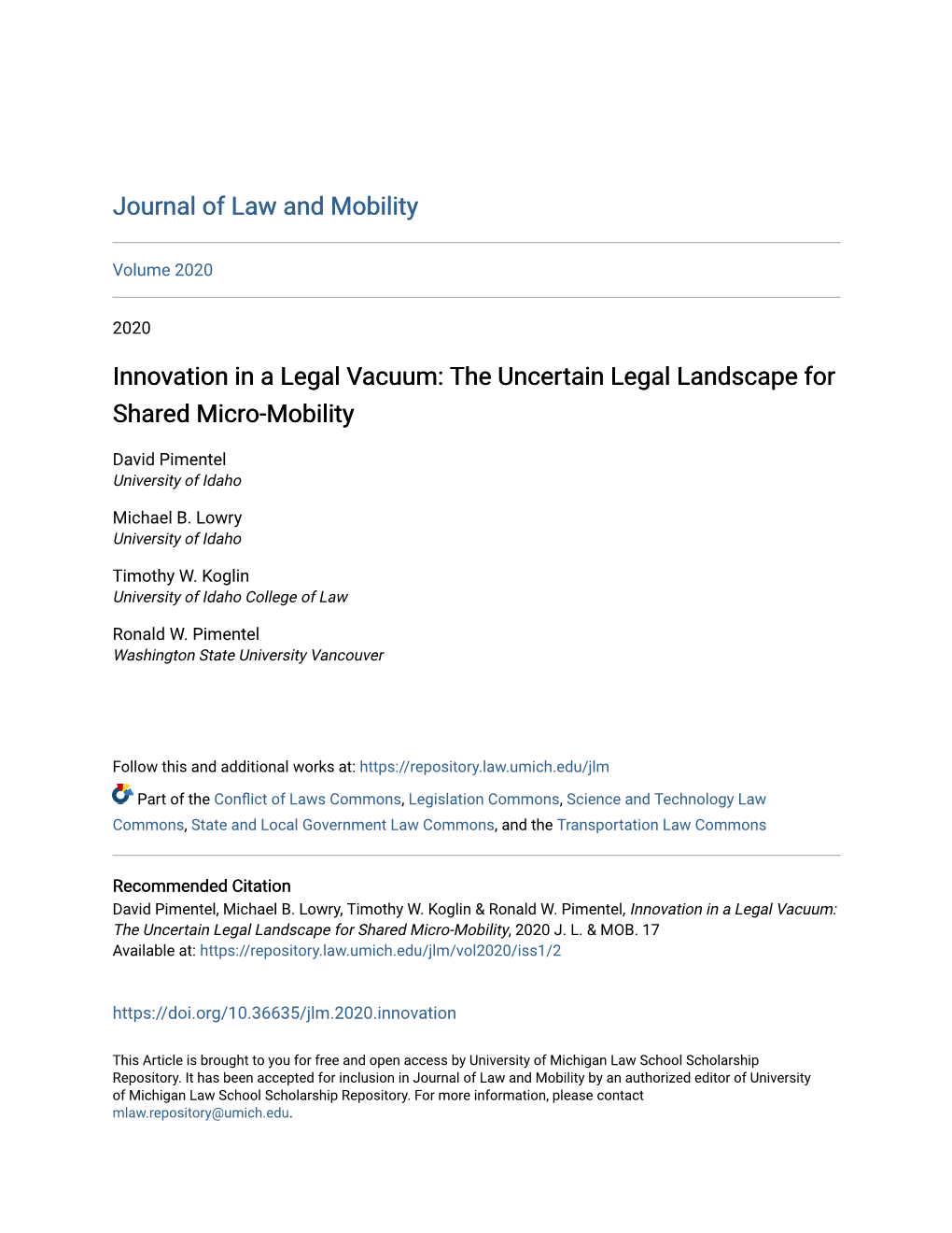 The Uncertain Legal Landscape for Shared Micro-Mobility