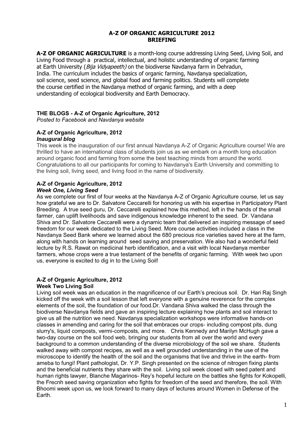 Az of Organic Agriculture 2012 Briefing Az Of