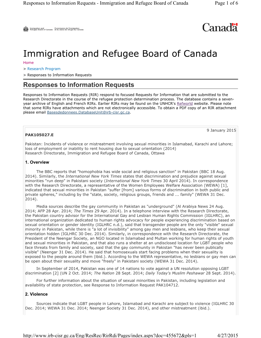 Immigration and Refugee Board of Canada Page 1 of 6