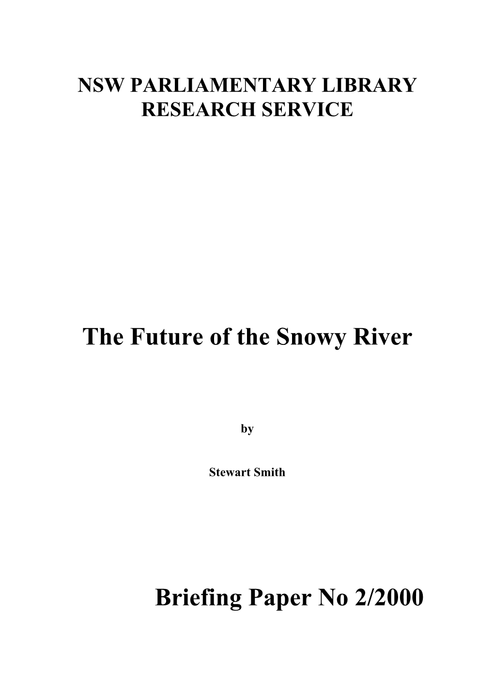 The Future of the Snowy River Briefing Paper No 2/2000