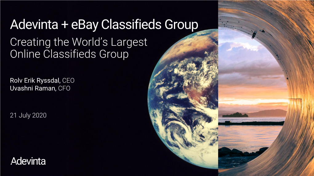 Adevinta + Ebay Classifieds Group Creating the World's Largest Online