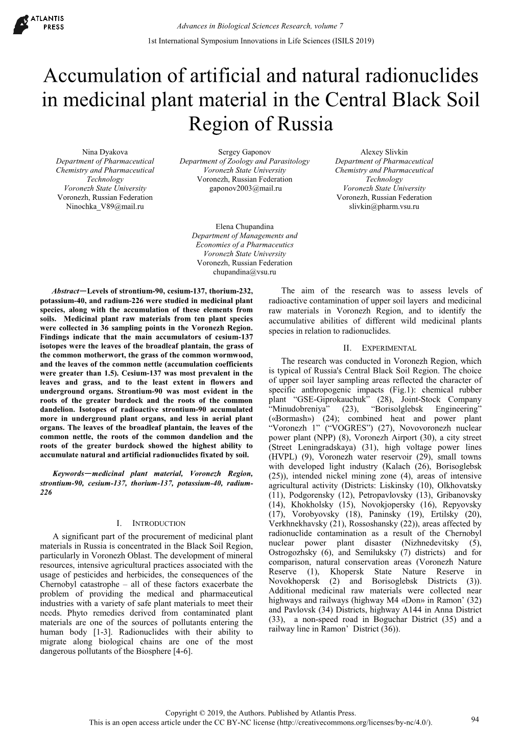 Accumulation of Artificial and Natural Radionuclides in Medicinal Plant Material in the Central Black Soil Region of Russia