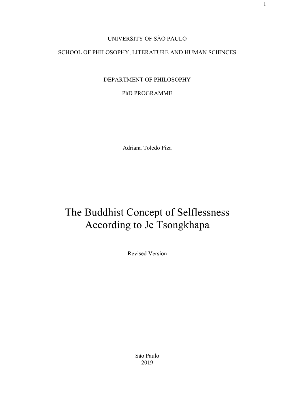 The Buddhist Concept of Selflessness According to Je Tsongkhapa