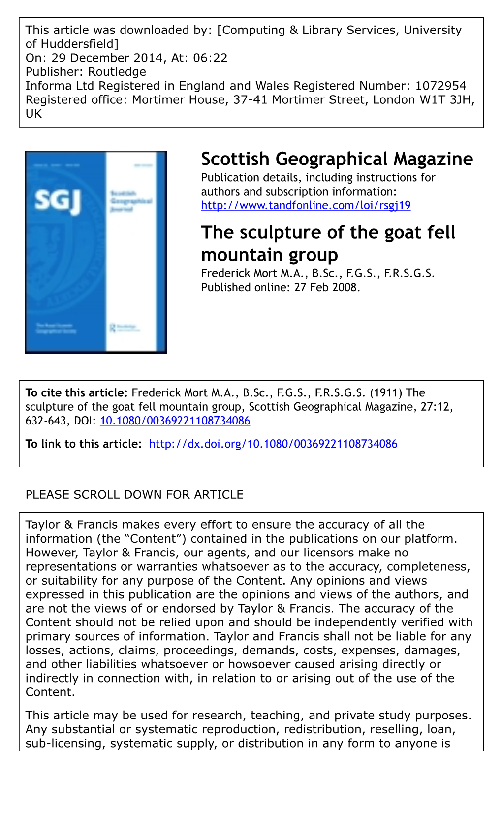 Scottish Geographical Magazine the Sculpture of the Goat Fell Mountain
