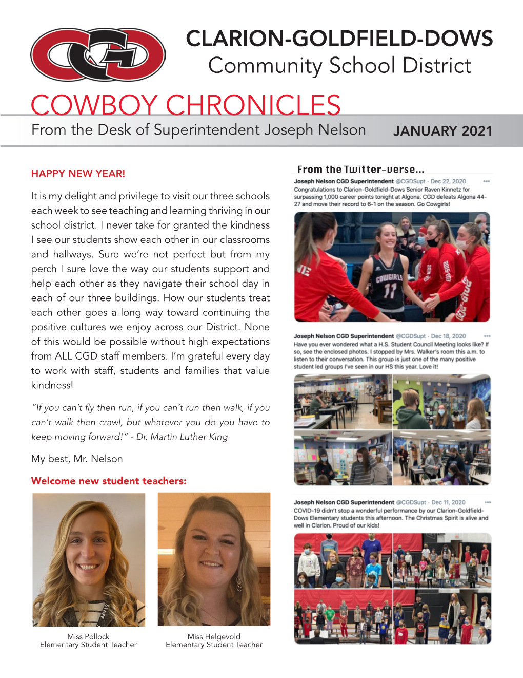 COWBOY CHRONICLES from the Desk of Superintendent Joseph Nelson JANUARY 2021