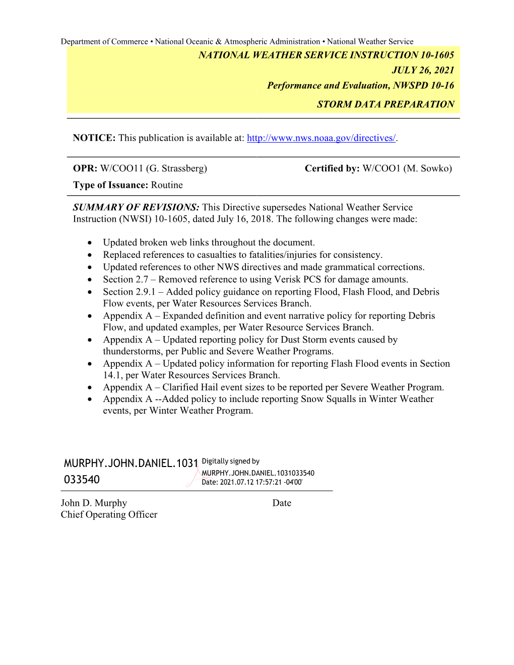 NWSI 10-1605, Storm Data Preparation