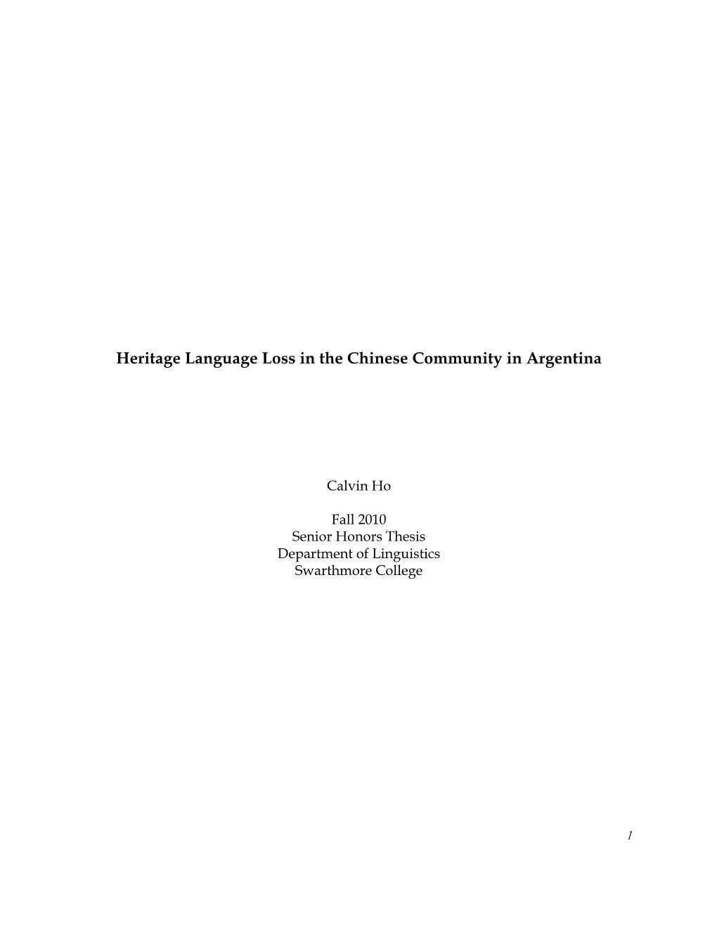 Heritage Language Loss in the Chinese Community in Argentina