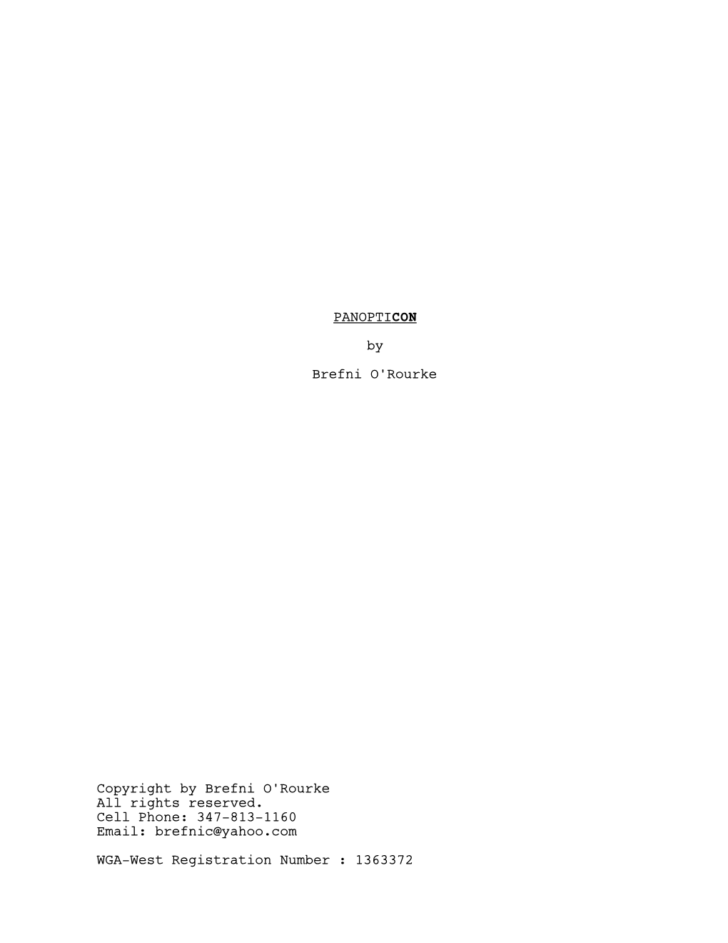 Panopticon by Brefni O'rourke Script