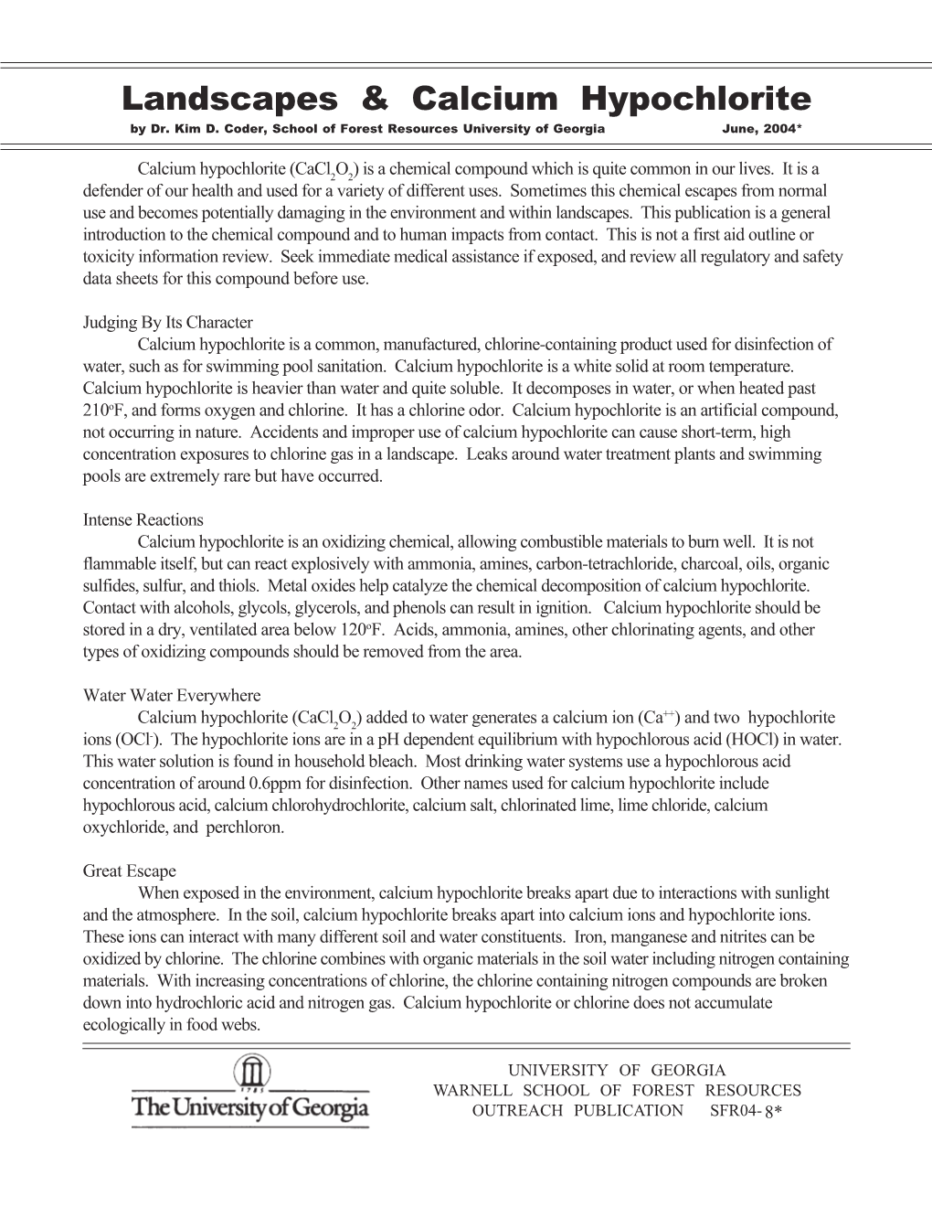 Landscapes & Calcium Hypochlorite