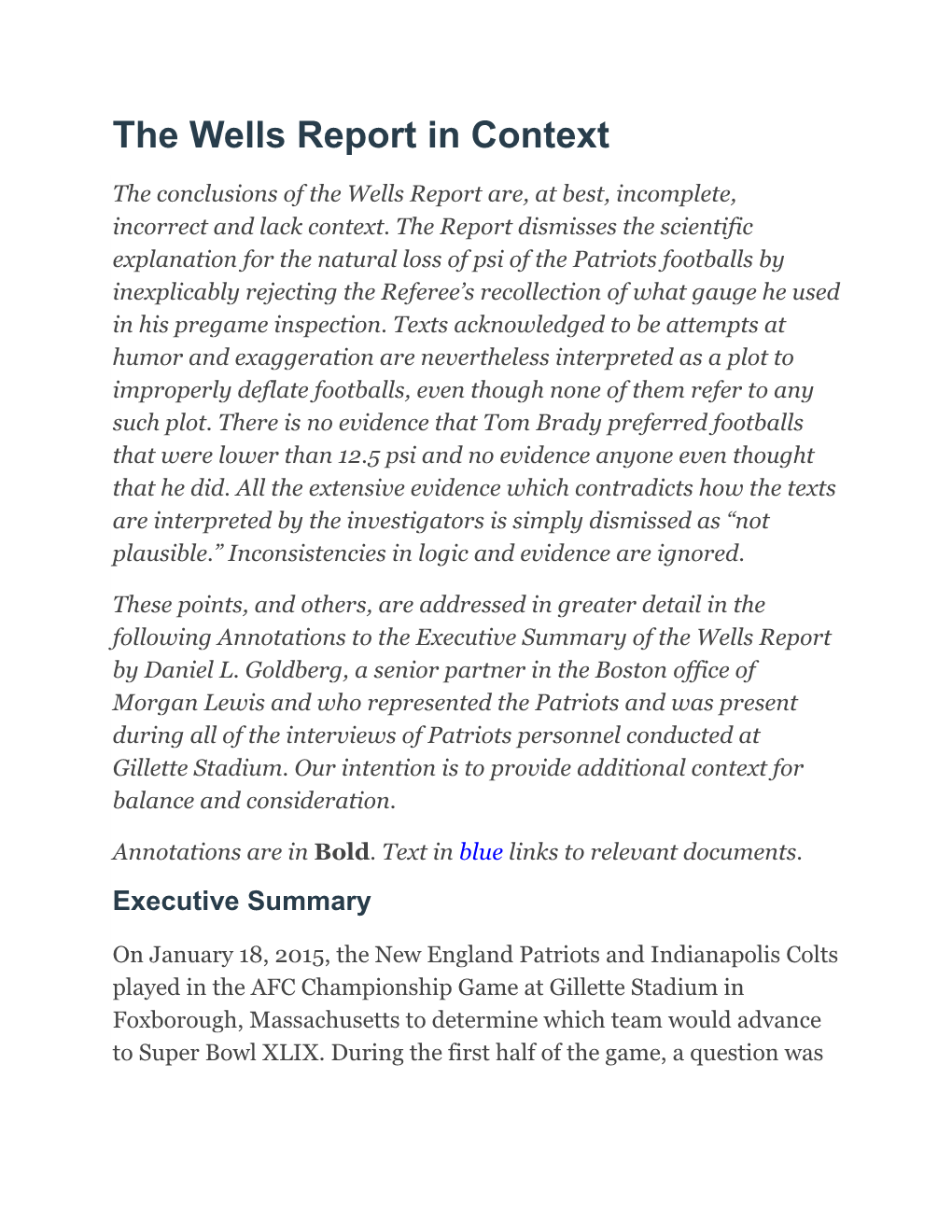 The Wells Report in Context