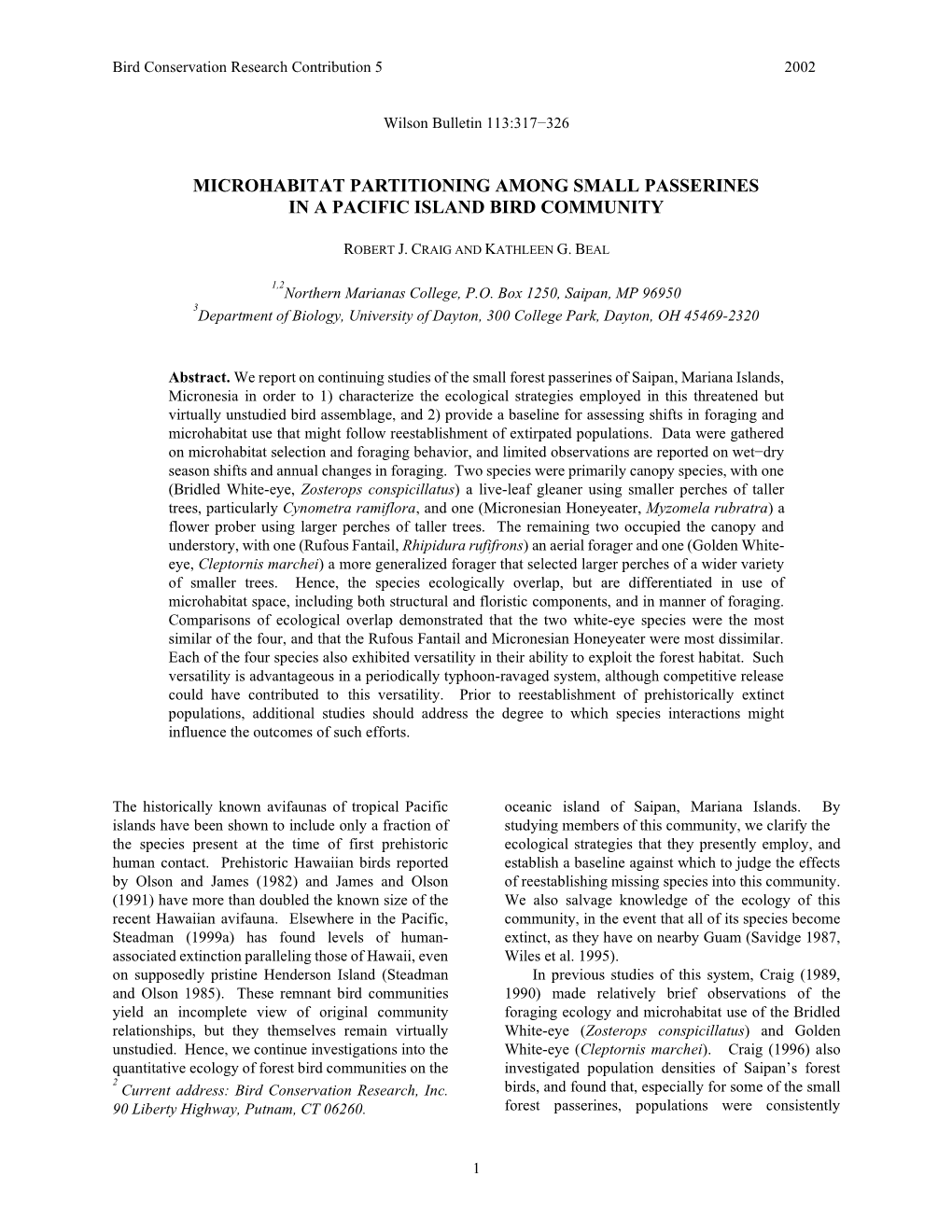 Microhabitat Partitioning Among Small Passerines in a Pacific Island Bird Community