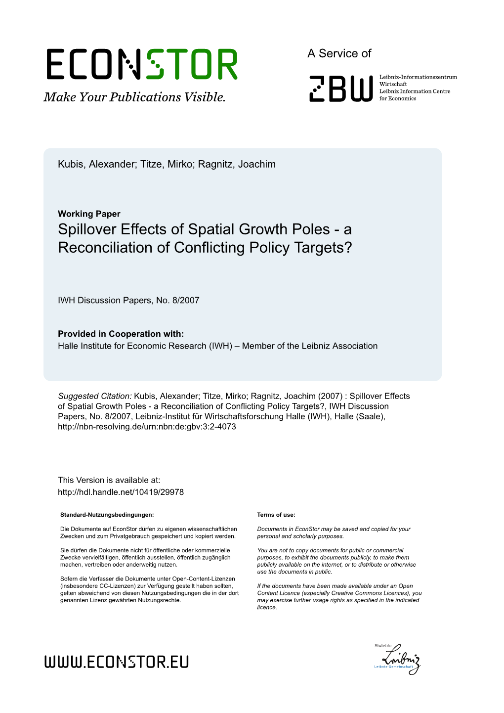 Spillover Effects of Spatial Growth Poles - a Reconciliation of Conflicting Policy Targets?