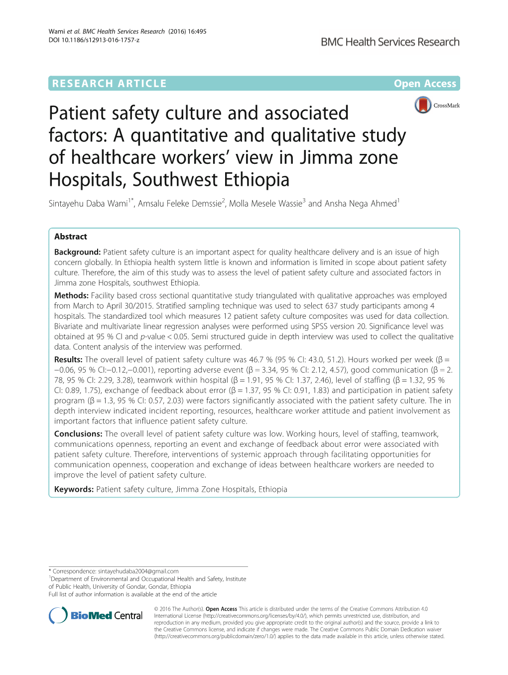 Patient Safety Culture and Associated Factors: a Quantitative And