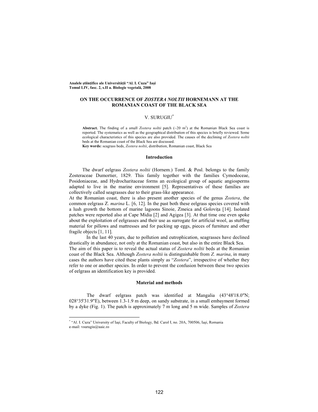 122 on the Occurrence of Zostera Noltii Hornemann