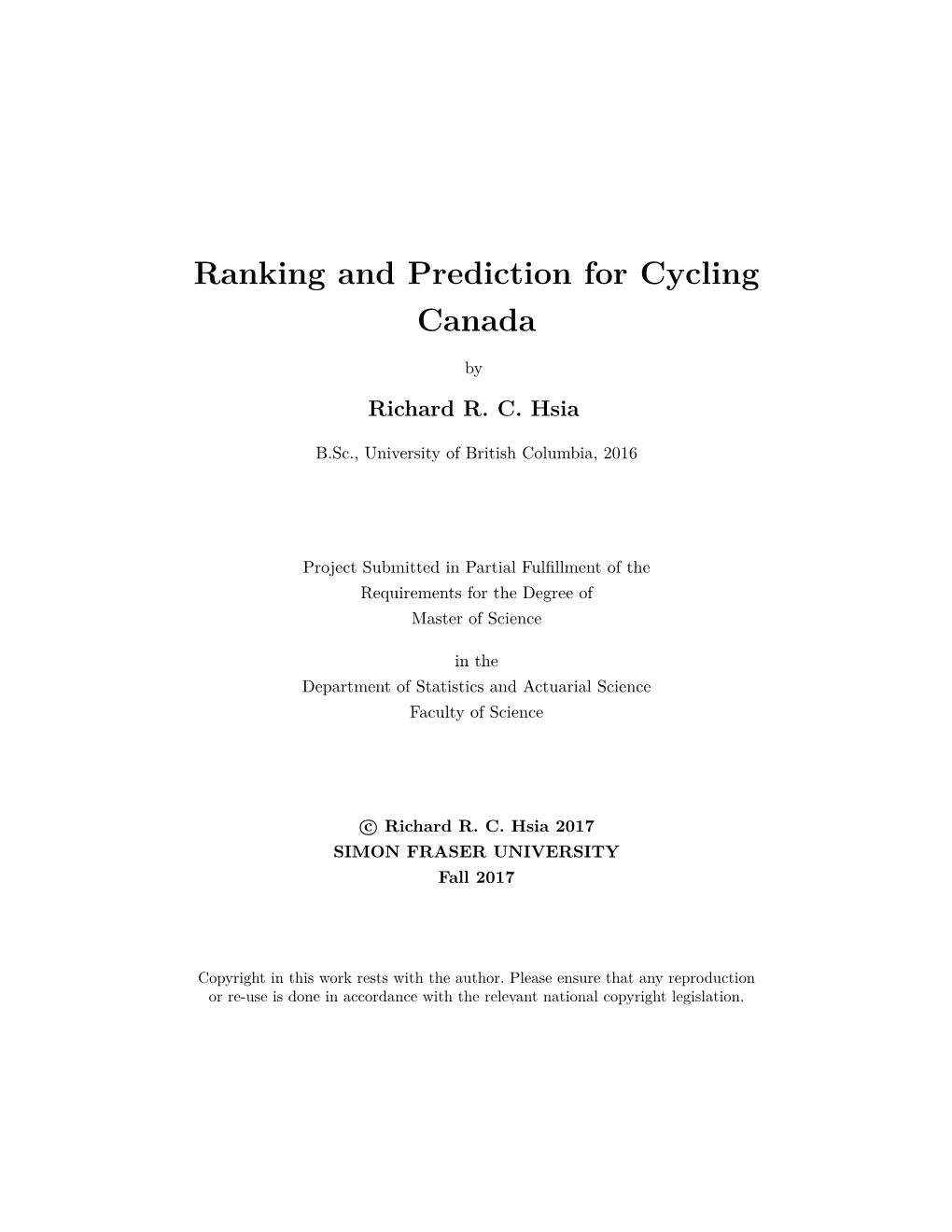 Ranking and Prediction for Cycling Canada