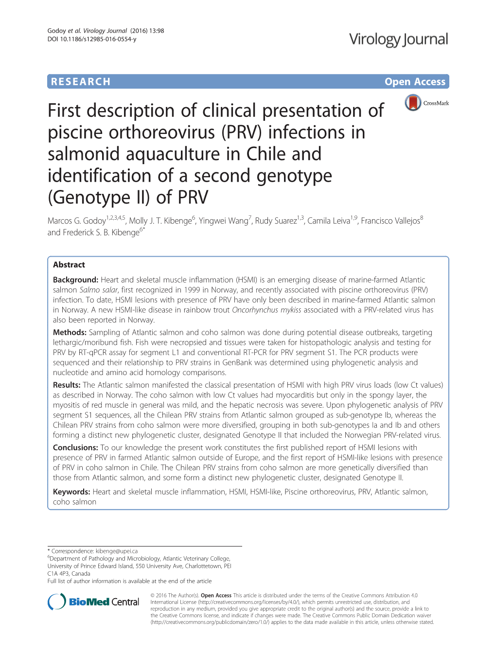 First Description of Clinical Presentation of Piscine Orthoreovirus (PRV)