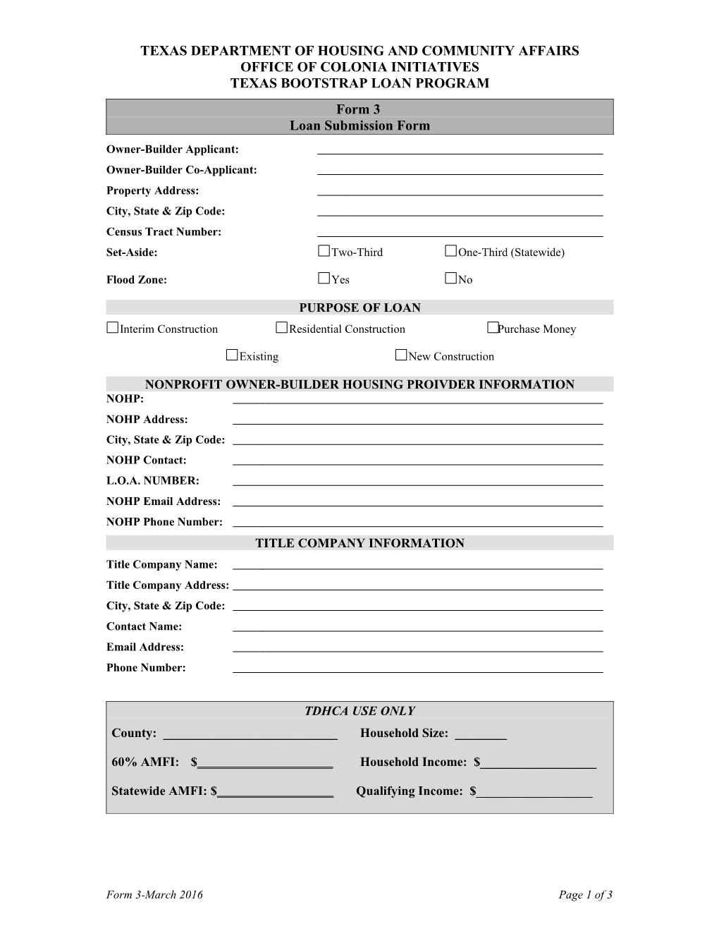 Form 03 Loan Submission Form