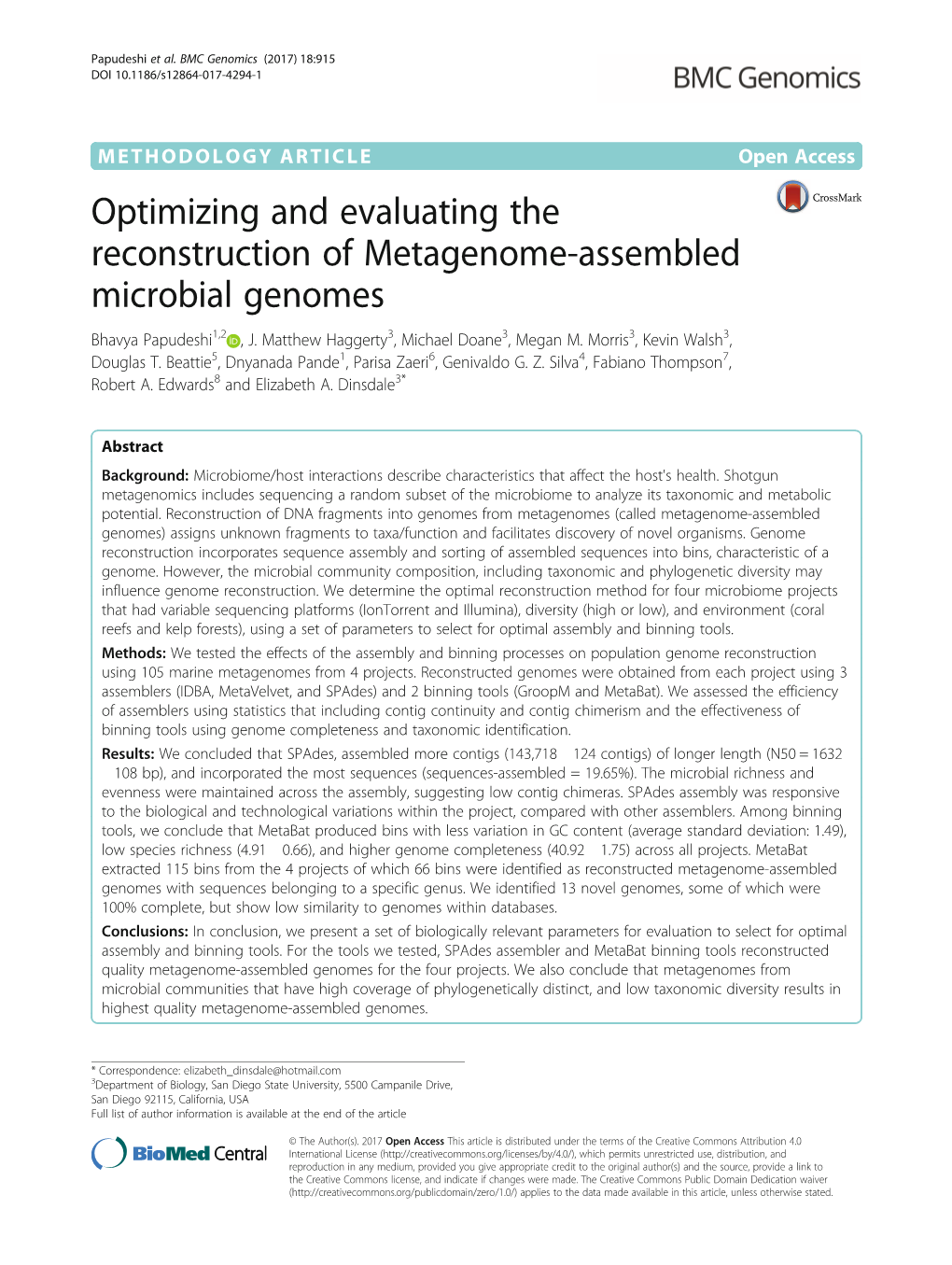 Optimizing and Evaluating the Reconstruction of Metagenome-Assembled Microbial Genomes Bhavya Papudeshi1,2 , J