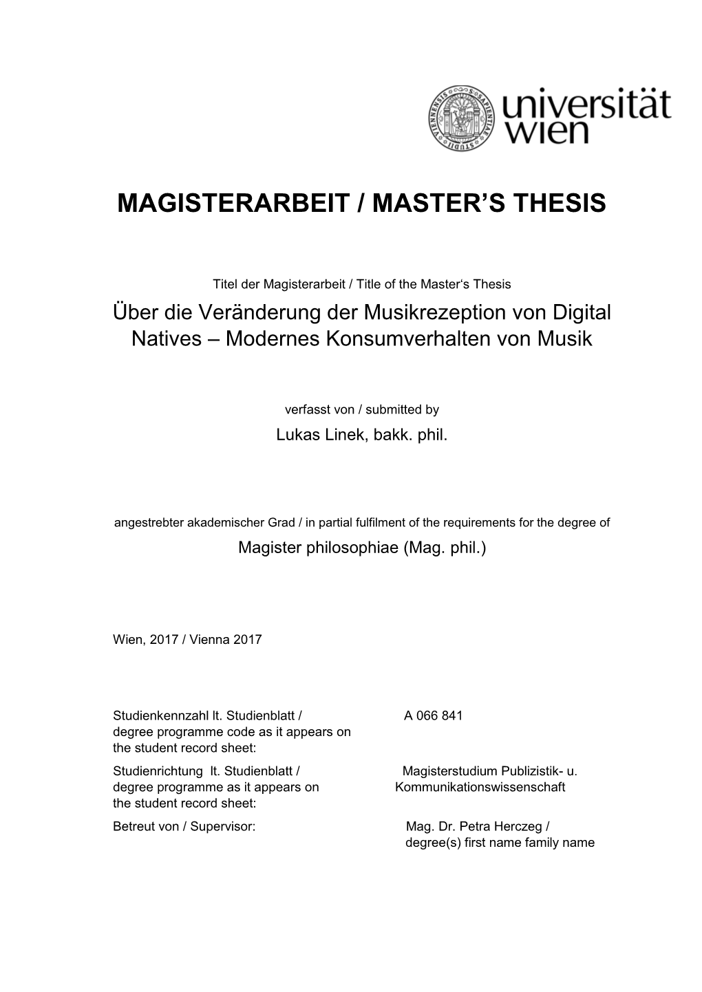 Magisterarbeit / Master's Thesis