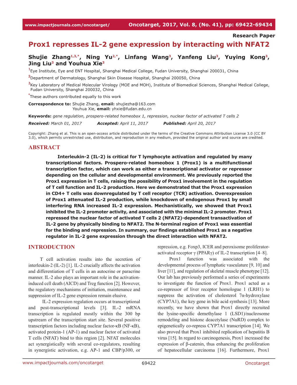 Prox1 Represses IL-2 Gene Expression by Interacting with NFAT2