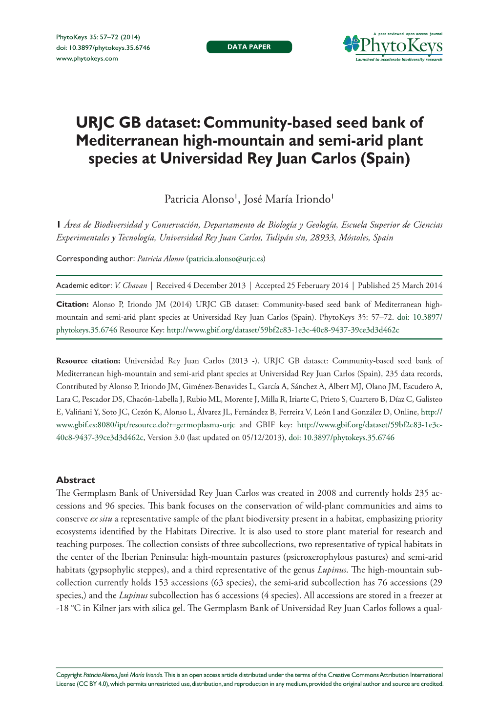 URJC GB Dataset: Community-Based Seed Bank of Mediterranean High-Mountain and Semi-Arid Plant Species at Universidad Rey Juan Carlos (Spain)