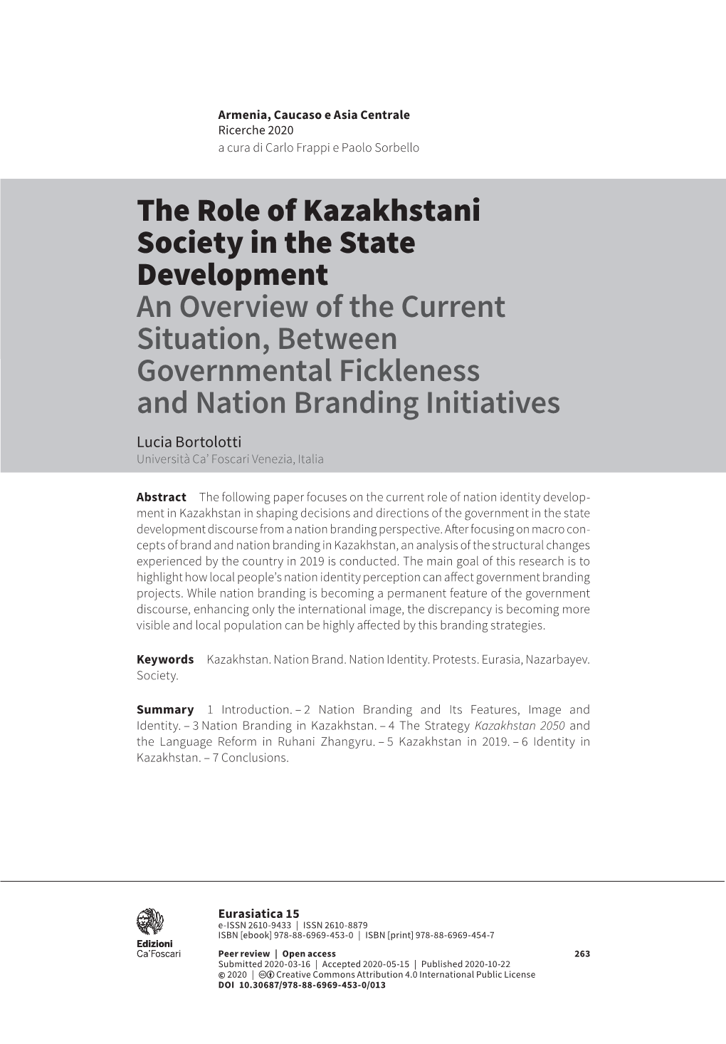 The Role of Kazakhstani Society in the State Development an Overview Of