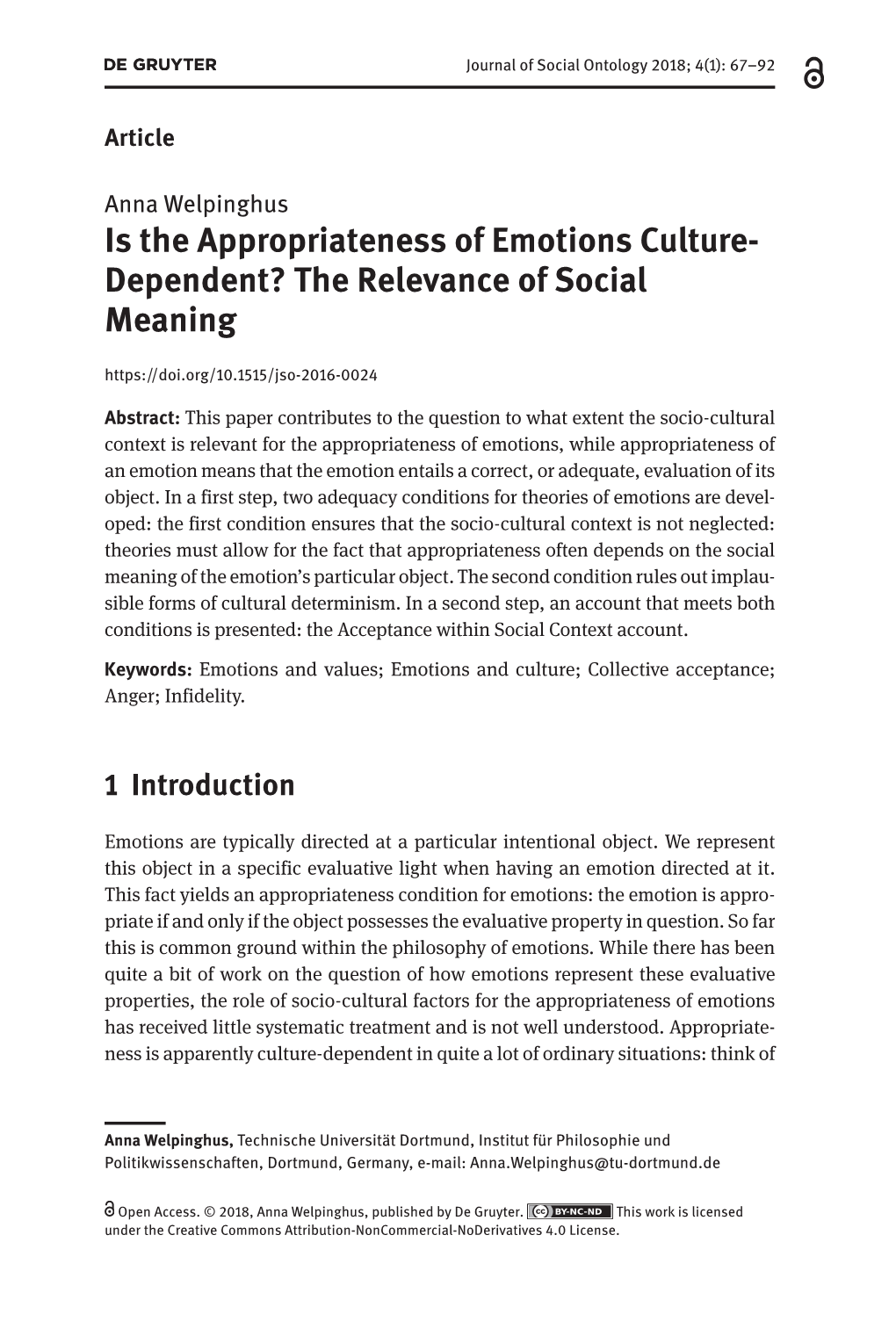 Is the Appropriateness of Emotions Culture- Dependent? the Relevance of Social Meaning