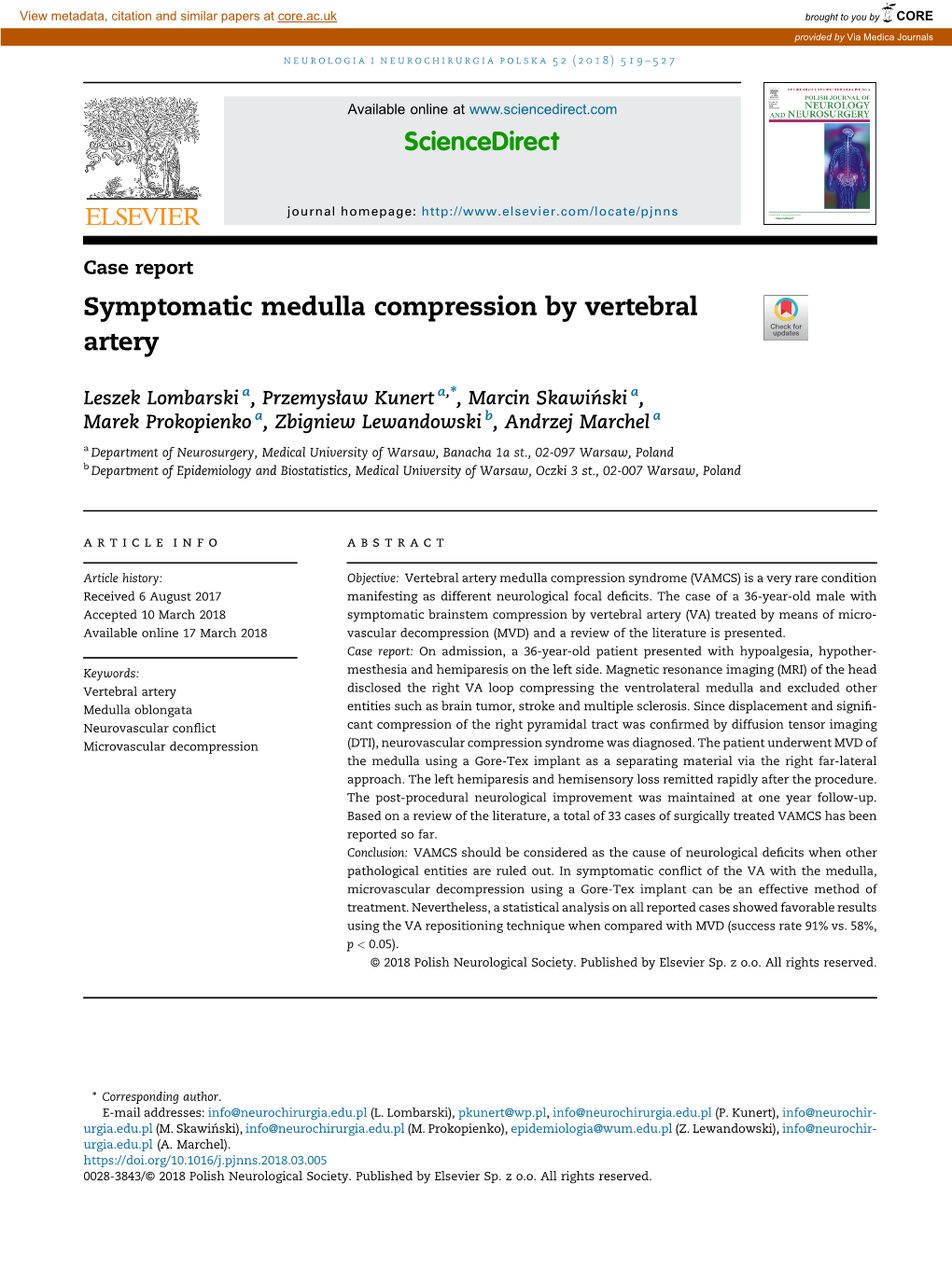 Symptomatic Medulla Compression by Vertebral Artery