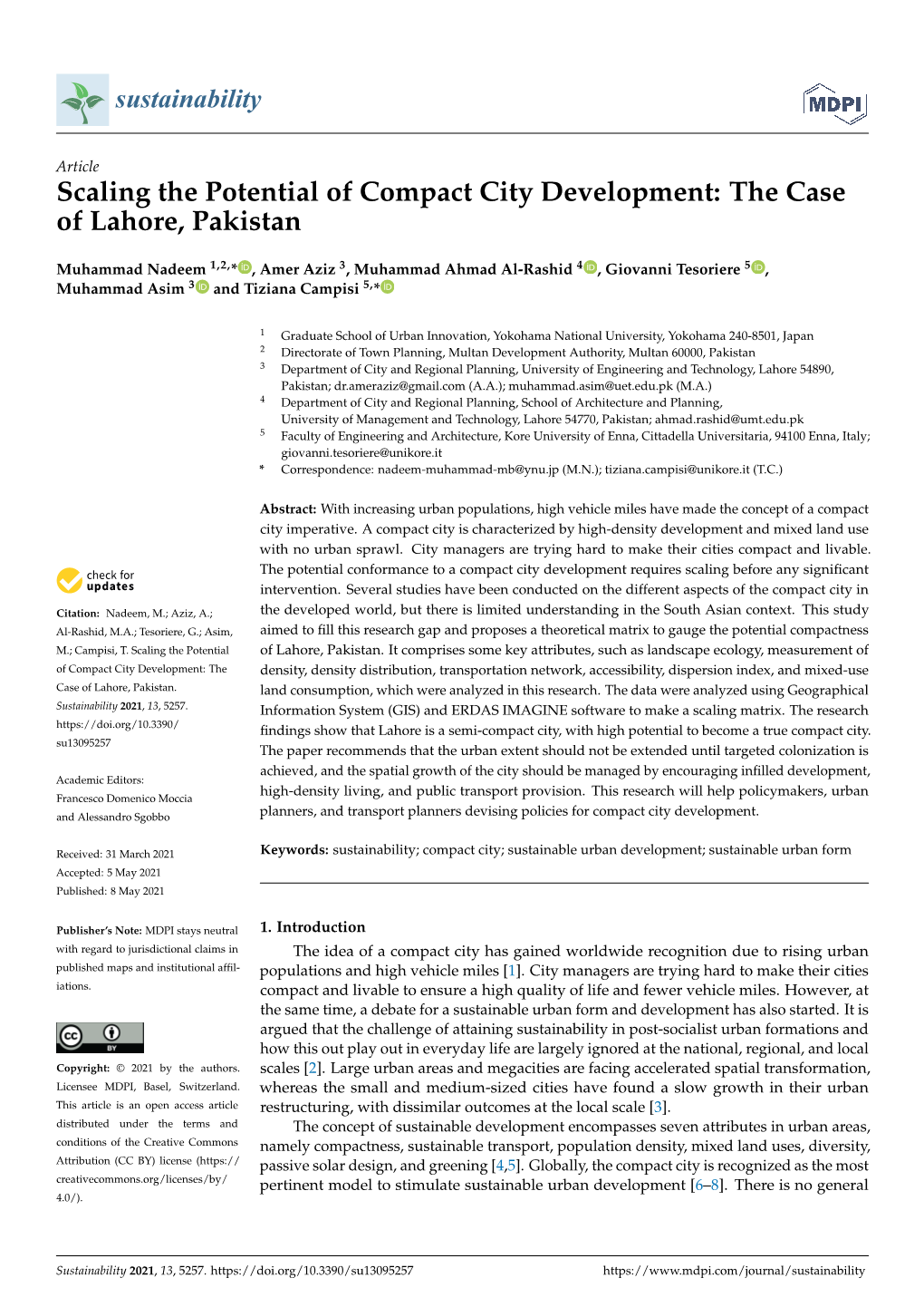 Scaling the Potential of Compact City Development: the Case of Lahore, Pakistan