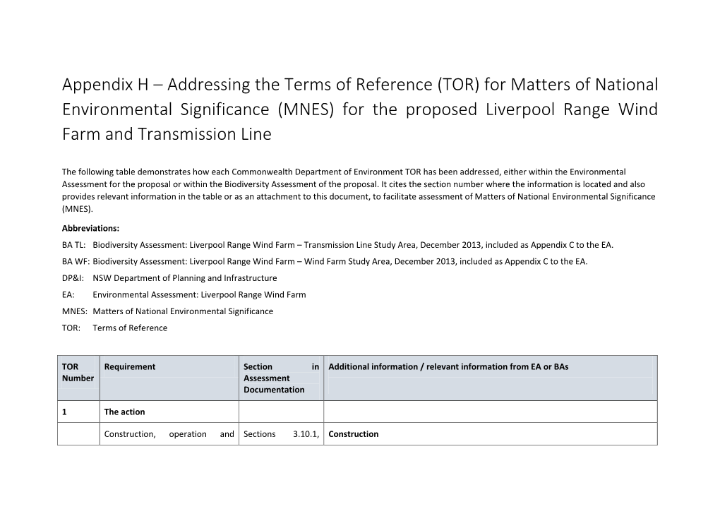 Environmental Assessment Appendix H EPBC