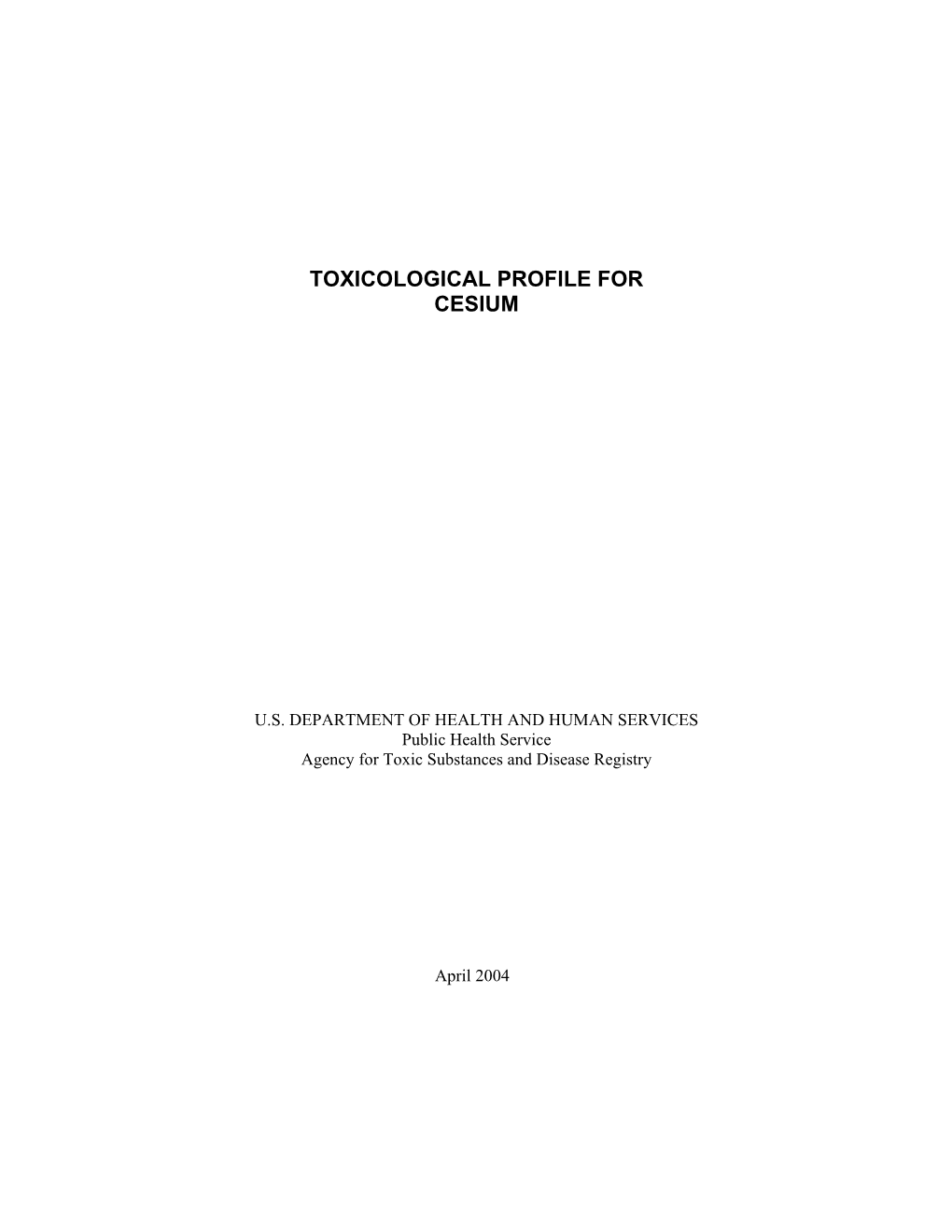 Toxicological Profile for Cesium