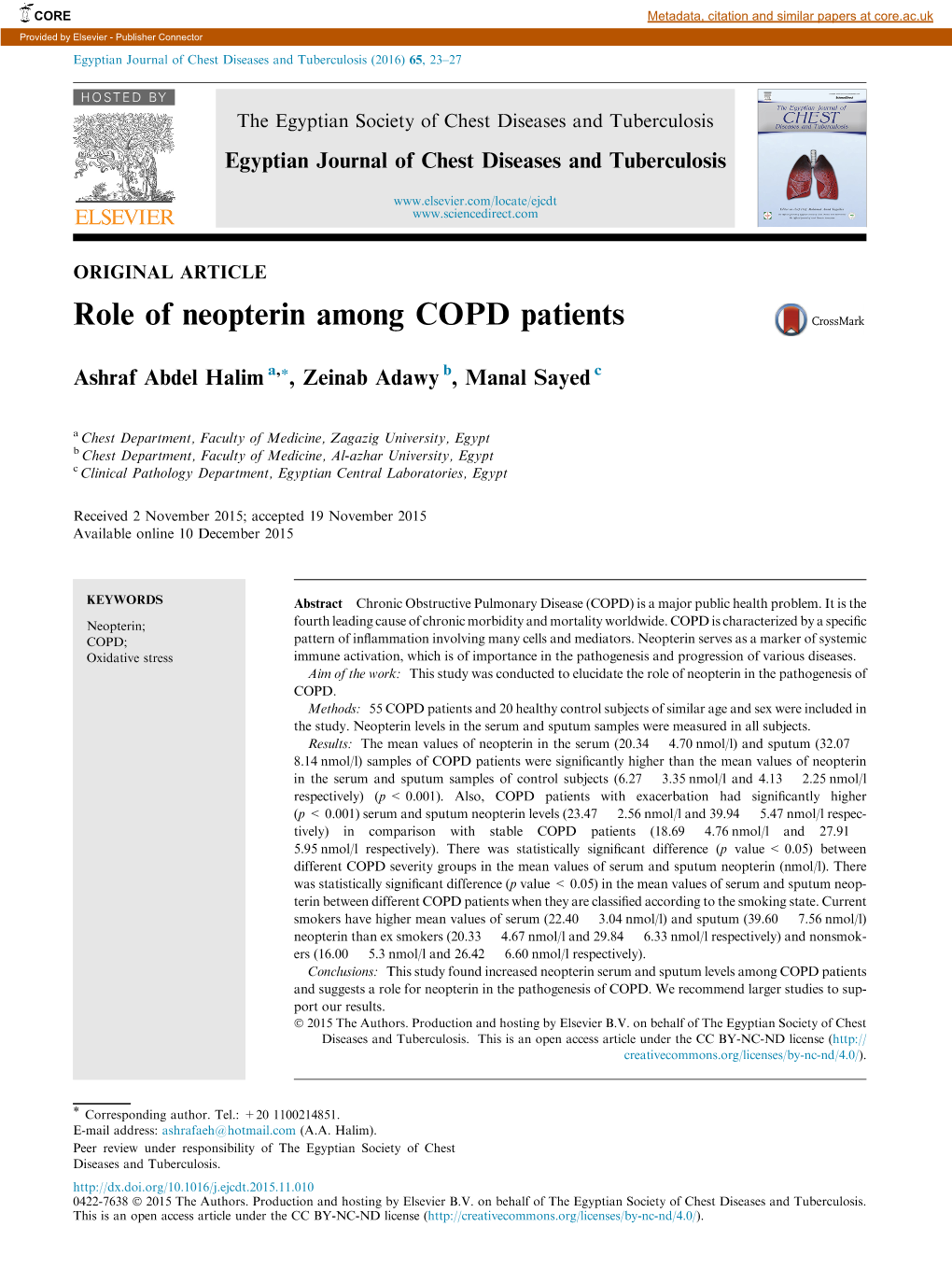 Role of Neopterin Among COPD Patients
