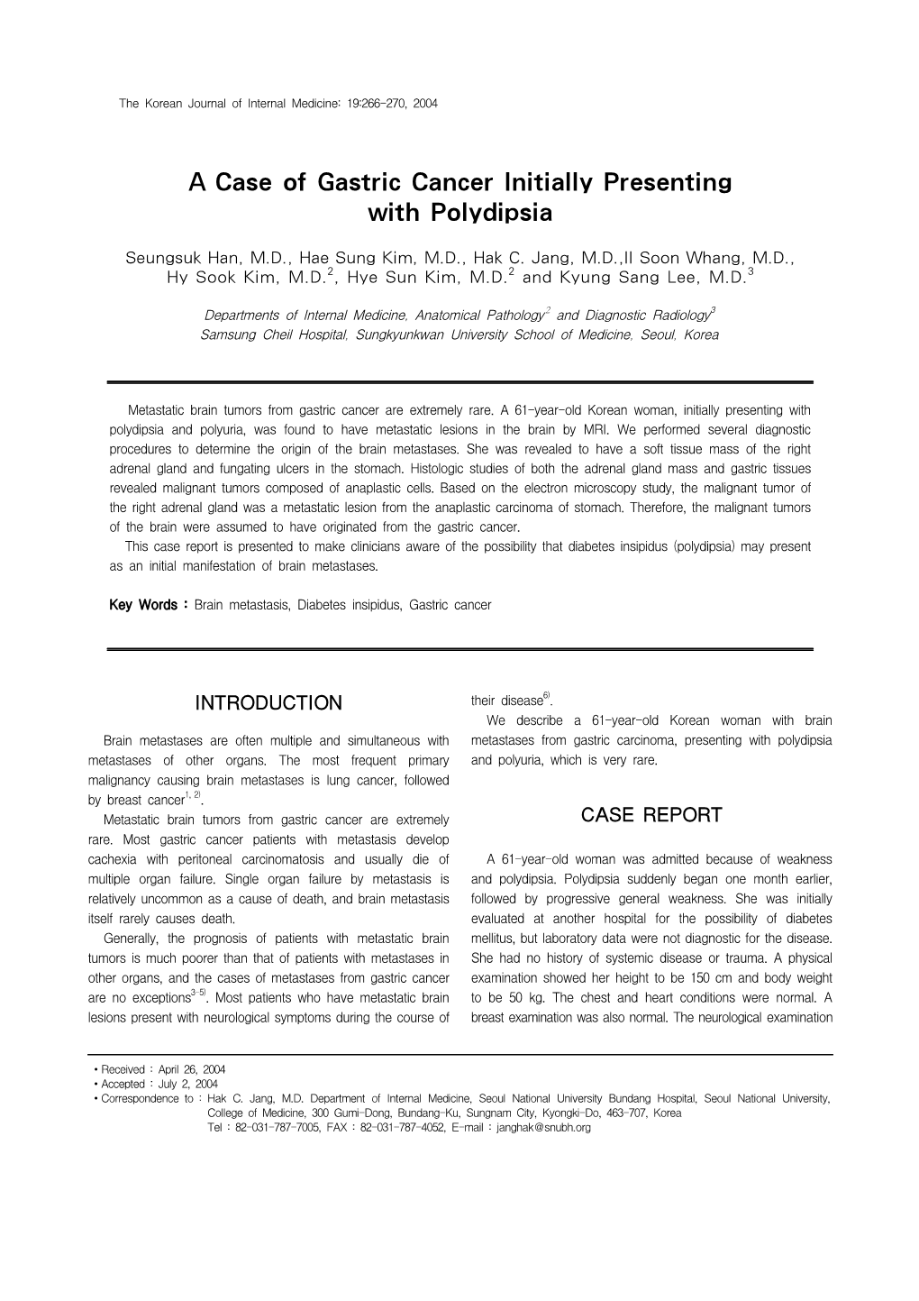 A Case of Gastric Cancer Initially Presenting with Polydipsia