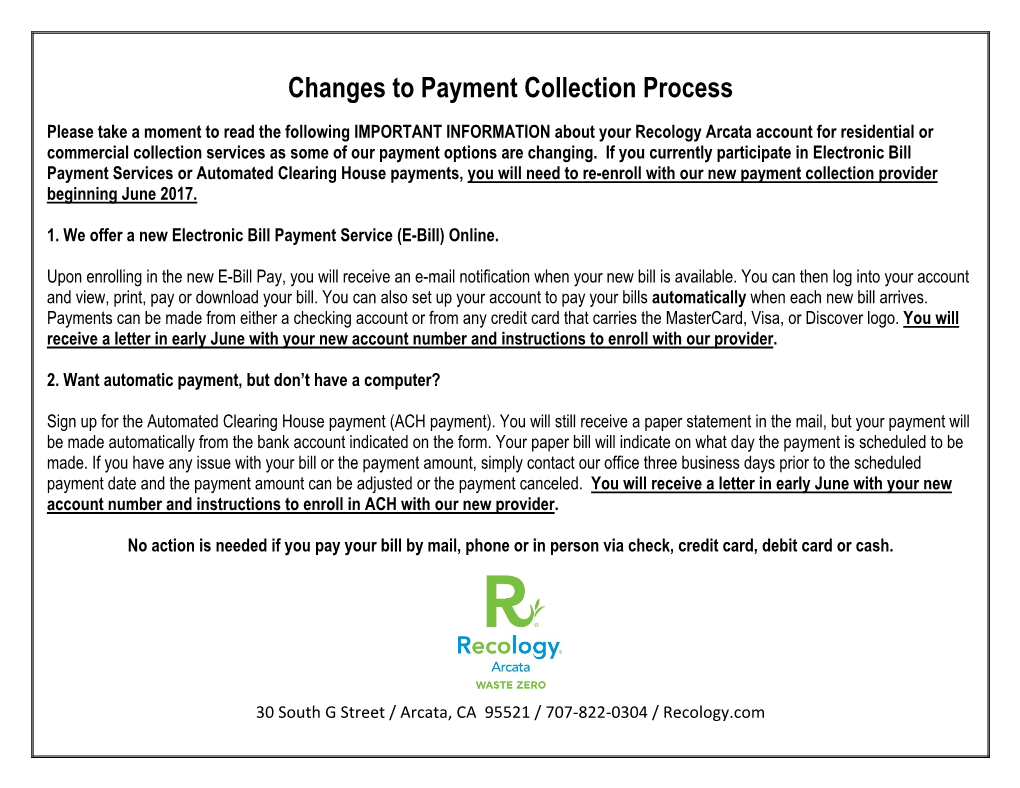 Changes to Payment Collection Process