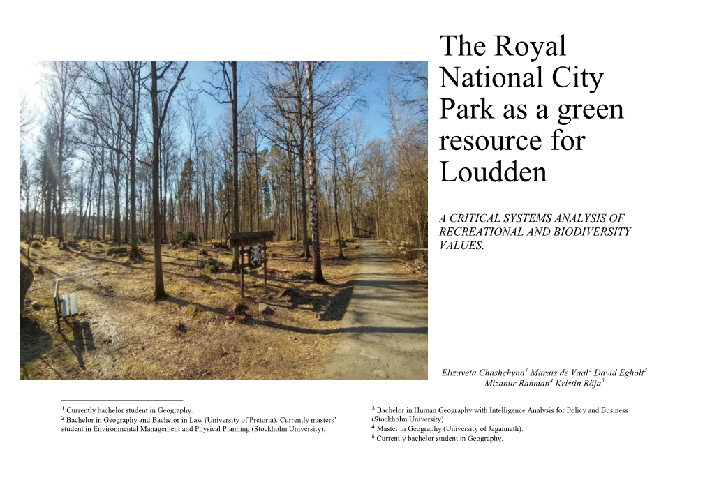 The Royal National City Park As a Green Resource for Loudden