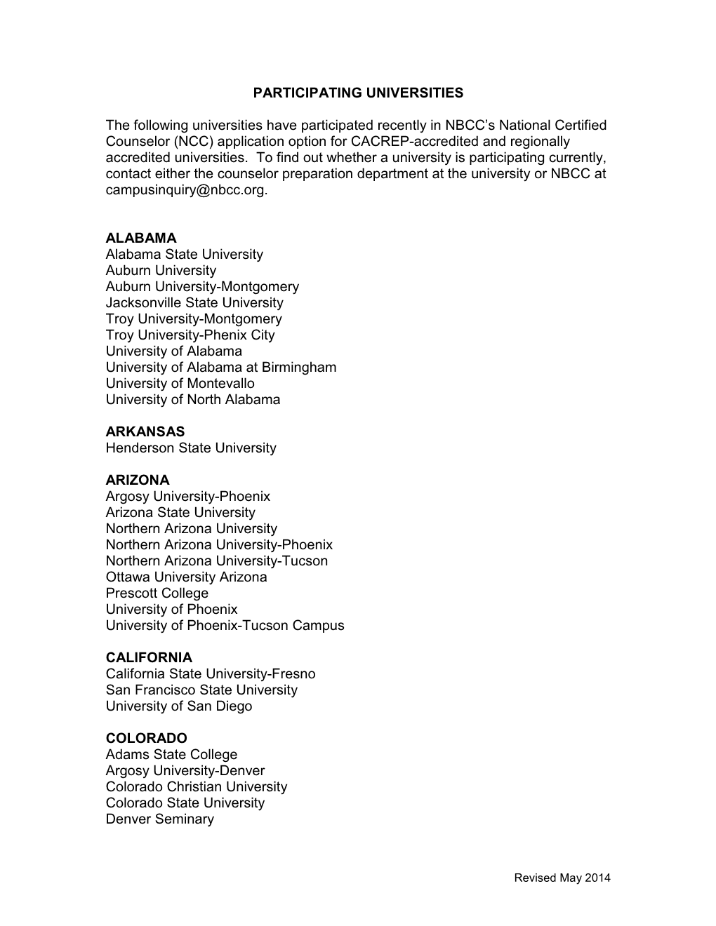 Participating Universities