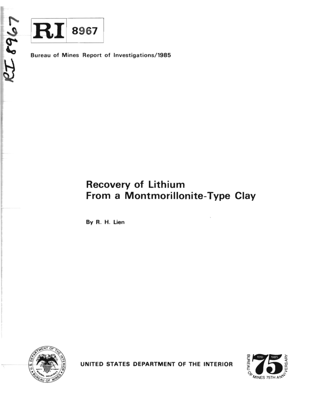 Recovery of Lithium from a Montmorillonite-Type Clay