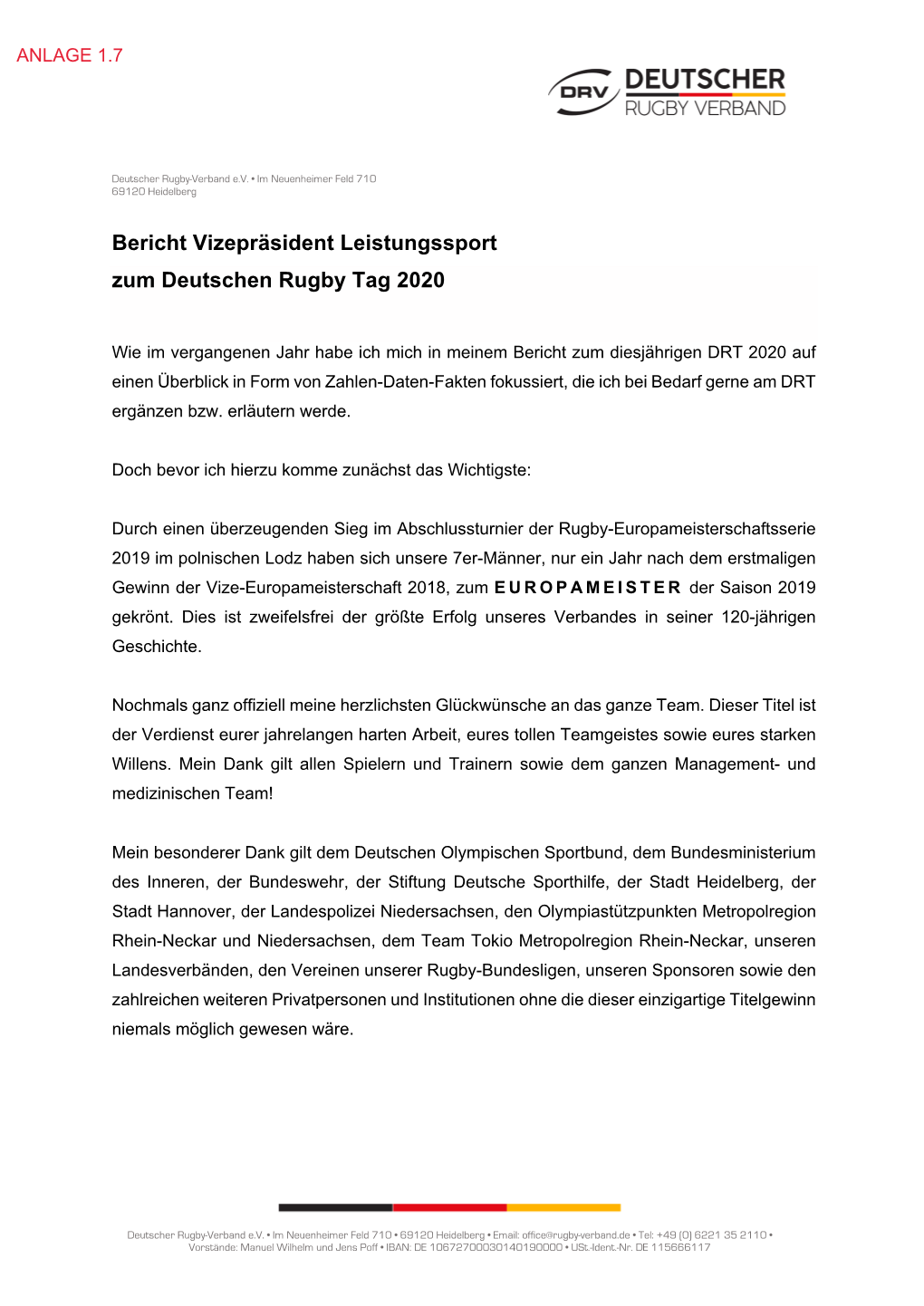 Bericht Vizepräsident Leistungssport Zum Deutschen Rugby Tag 2020