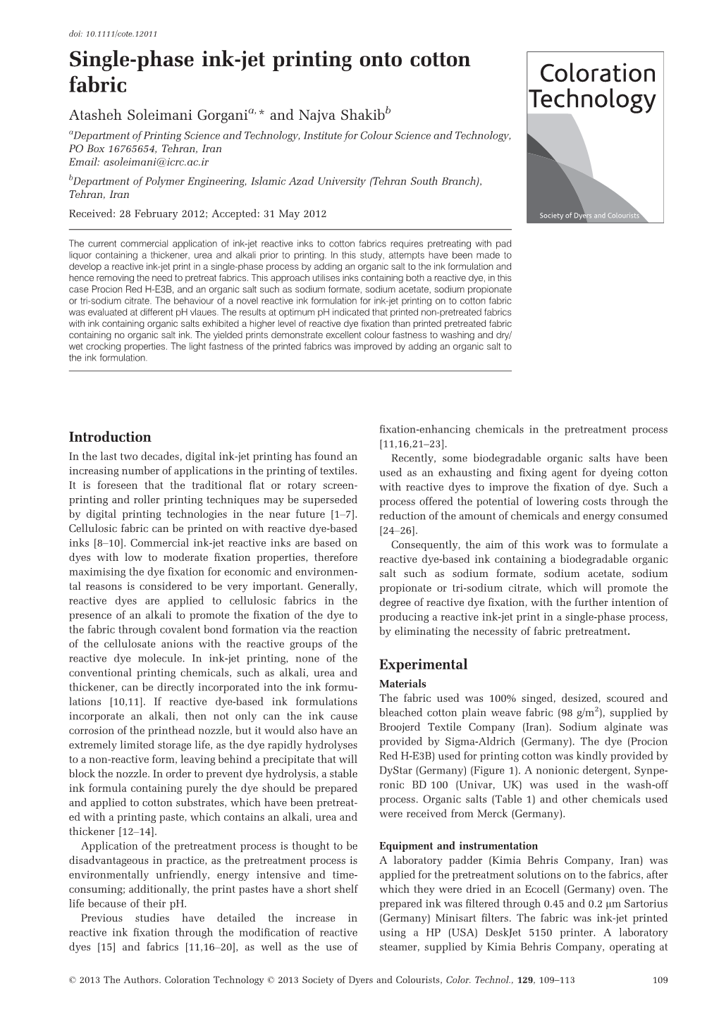 Single-Phase Ink-Jet Printing Onto Cotton Fabric