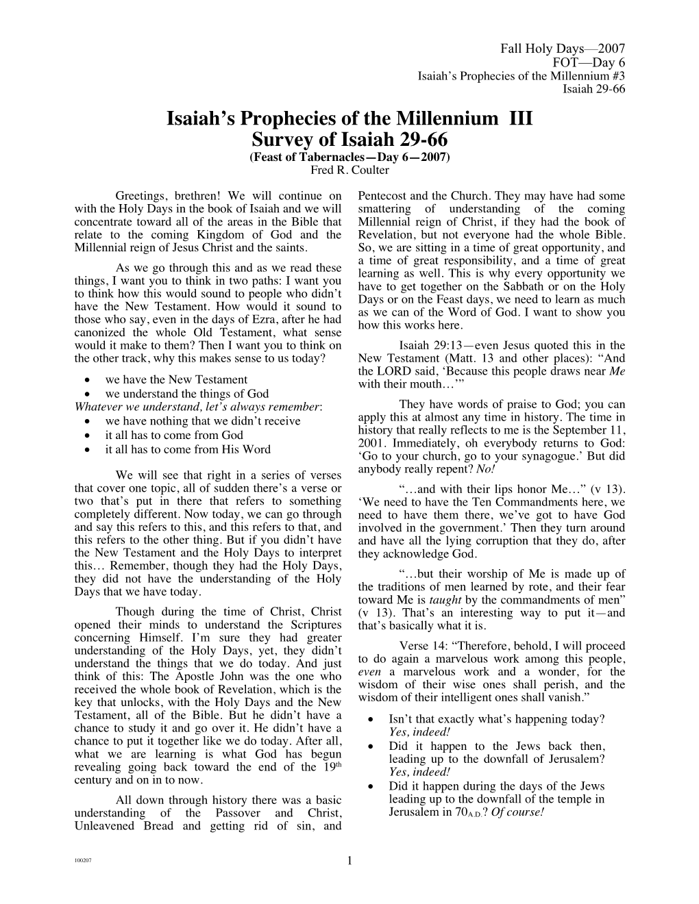 Isaiah's Prophecies of the Millennium III Survey of Isaiah 29-66